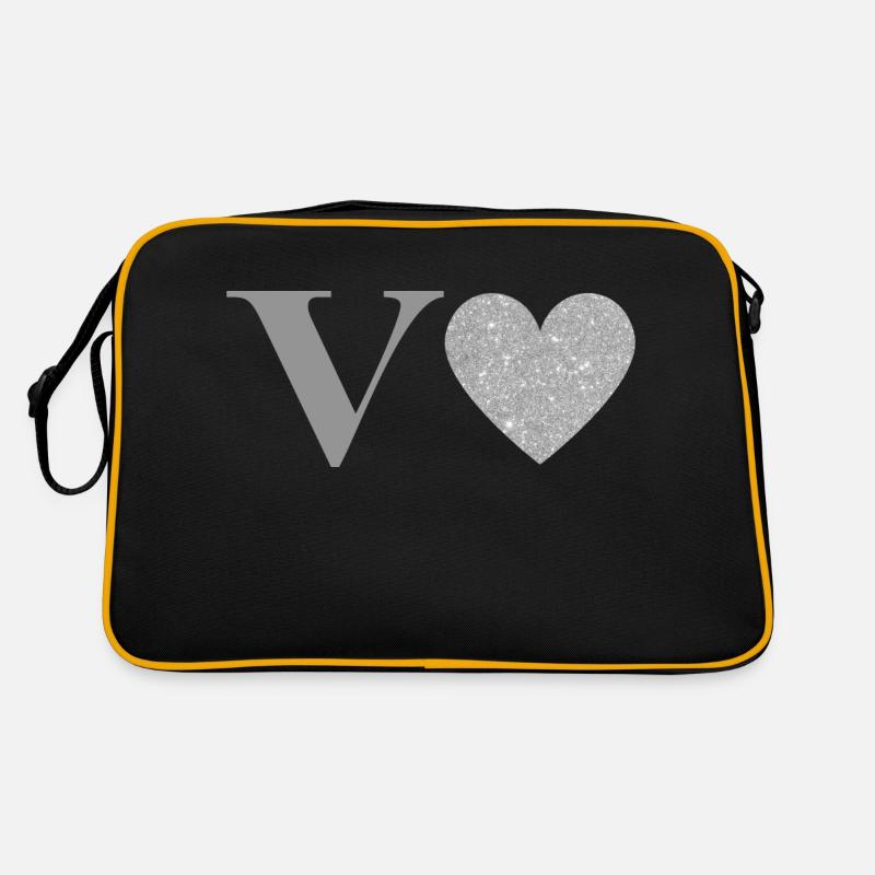 Buchstabe v silbernes Herz Retro Tasche