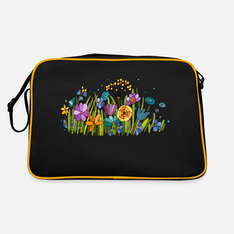 Blumen - Retro Tasche - Schwarz/Gold