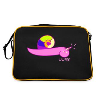 Schnecke als Einhorn - Retro Tasche - Schwarz/Gold - Hinten