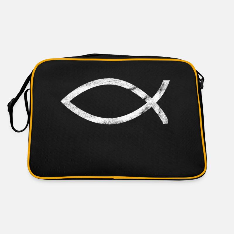 jesus fisch weiß - Retro Tasche - Schwarz/Gold