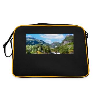 Geiranger panorama Storseterfossen Norwegen - Retro Tasche - Schwarz/Gold - Hinten