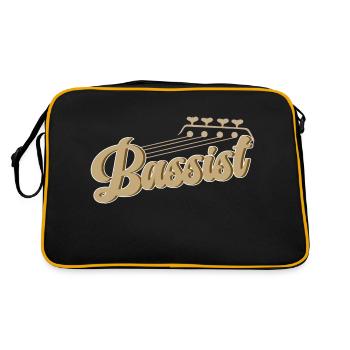 bass, bassist, basspieler, E-bass, Spruch - Retro Tasche - Schwarz/Gold - Hinten