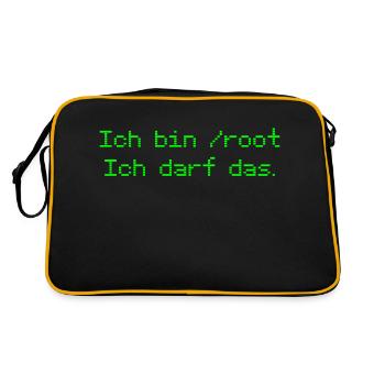 Nerd disant « Je suis /root - j’ai le droit de faire ça. » - vert - Sac Retro - noir/or - Dos