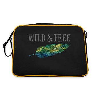Wild & Free (Watercolor Feather) - Retro Tasche - Schwarz/Gold - Hinten