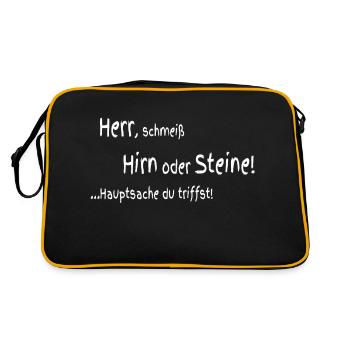 Herr schmeiß Hirn oder Steine - Retro Tasche - Schwarz/Gold - Hinten