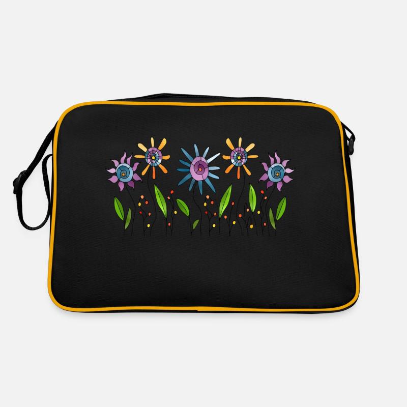 Blumen - Retro Tasche - Schwarz/Gold