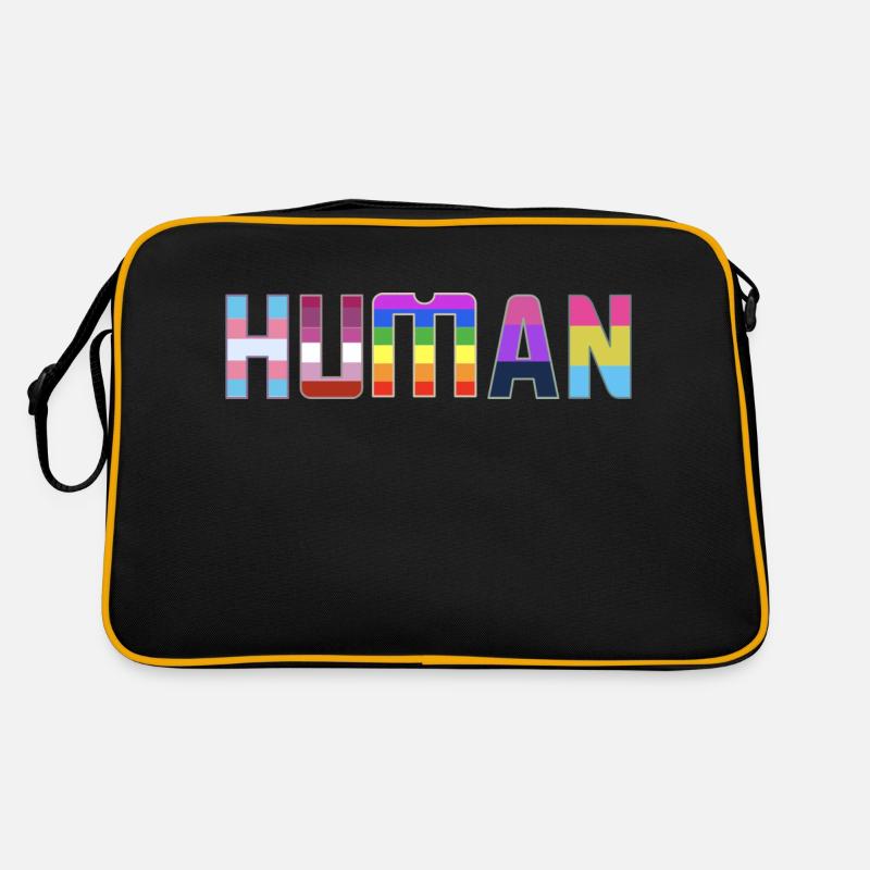 Human LGBTQ T-Shirt Flag Pride - Retro Tasche - Schwarz/Gold