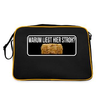 Warum liegt hier stroh - Retro Tasche - Schwarz/Gold - Hinten