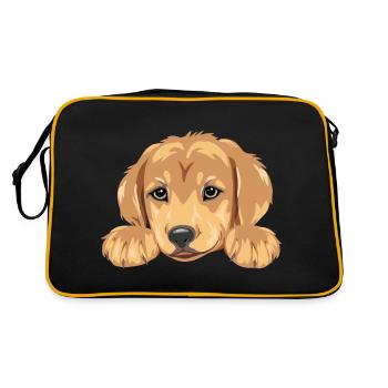 Niedlicher Golden Retriever Welpenkopf - Retro Tasche - Schwarz/Gold - Hinten