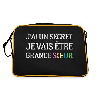Ich habe ein Geheimnis, ich werde eine große Schwester sein - Retro Tasche - Schwarz/Gold - Hinten