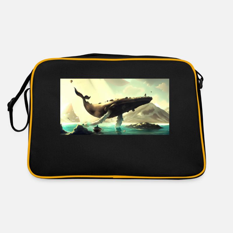 Wal schwebt am Himmel - Retro Tasche - Schwarz/Gold