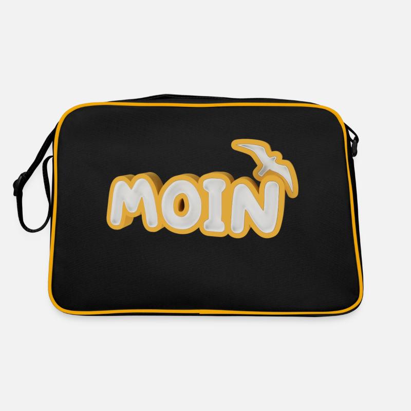 Moin mit Möwe - Retro Tasche - Schwarz/Gold