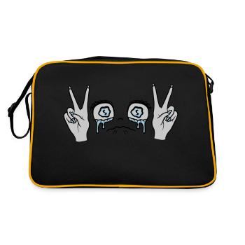Weiblich Victory Handzeichen Mädchen - Retro Tasche - Schwarz/Gold - Hinten
