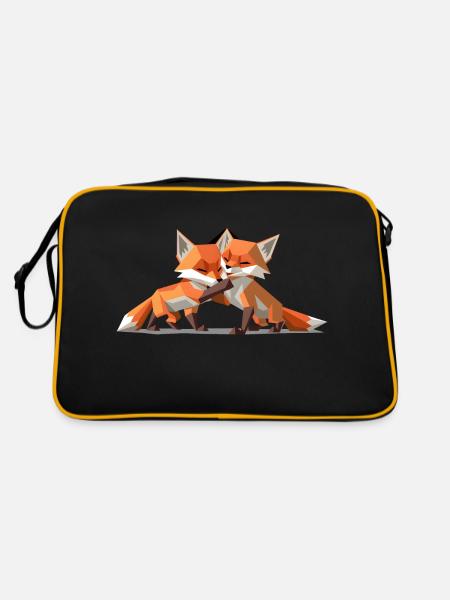 Low-poly Fox Cubs - Retro Tasche - Schwarz/Gold - Hinten