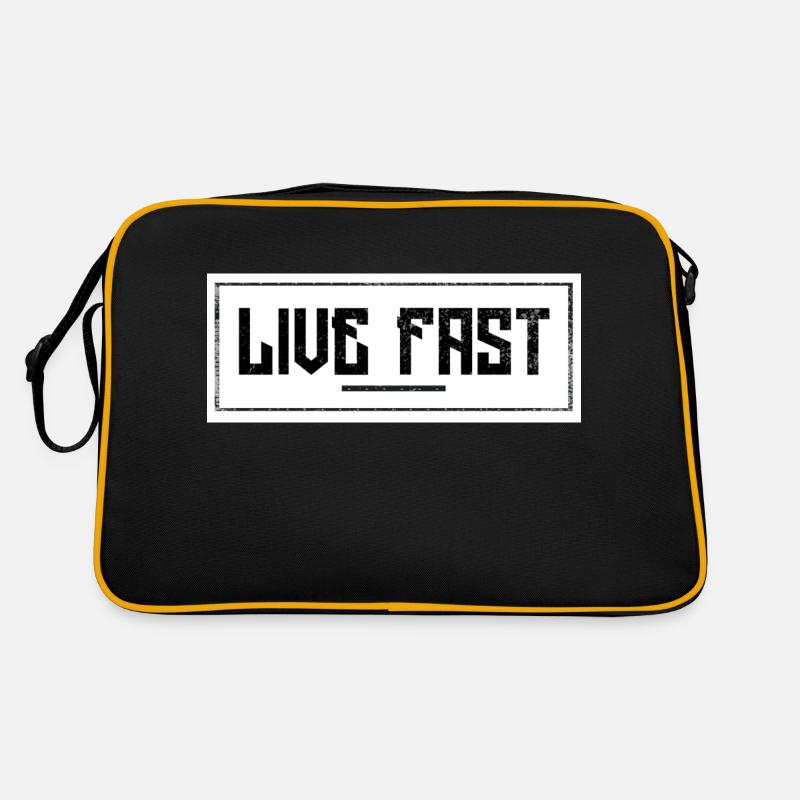 Live Fast Schriftzug - Retro Tasche - Schwarz/Gold