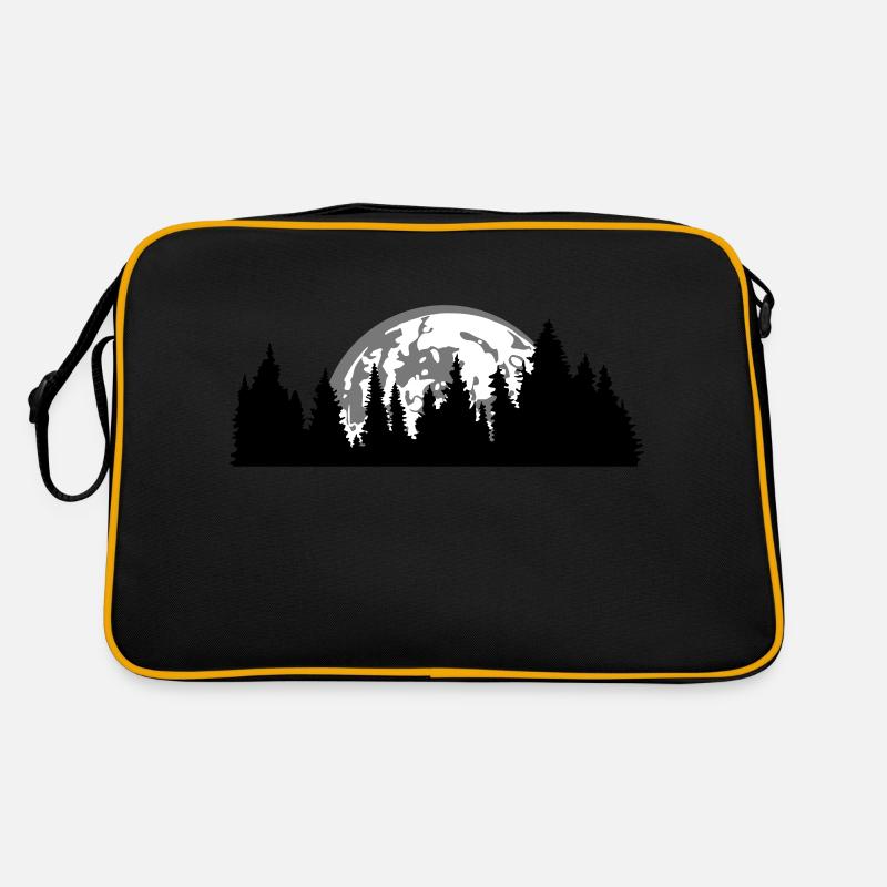 moon night full moon setting tree forest conifer Retro Bag