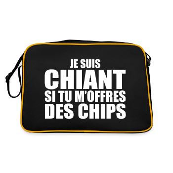 Man Who Loves: Chips. Funny Design Humor - Retro Bag - black/gold - Back