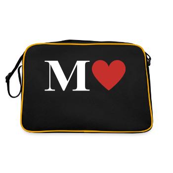 Buchstabe m rotes Herz - Retro Tasche - Schwarz/Gold - Hinten