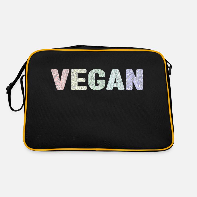 Vegan - botanical pattern - pastels - Retro Bag - black/gold