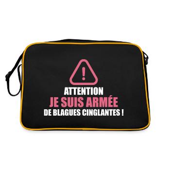 Attention, Je Suis Armée De Blagues Cinglantes ! - Sac Retro - noir/or - Dos
