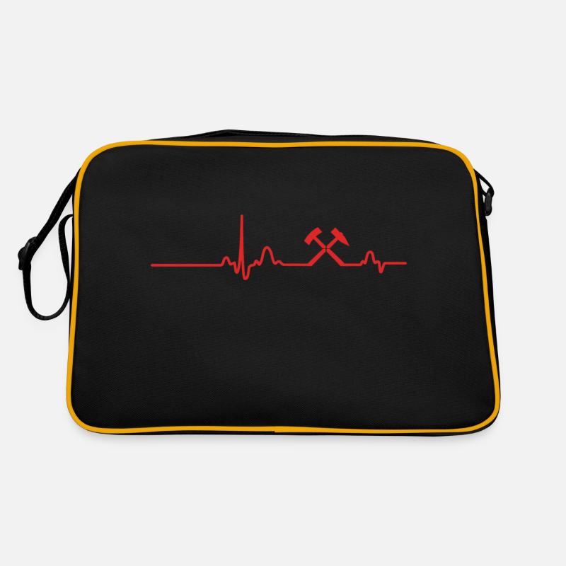 Bergbau: EKG Linie mit Schlägel & Eisen - Retro Tasche - Schwarz/Gold