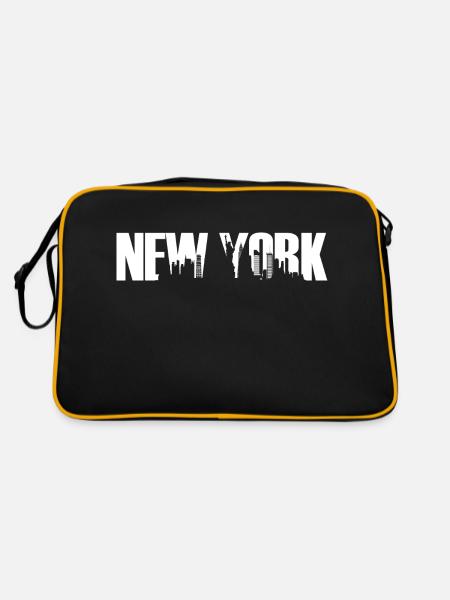 New York USA Stadt Skyline Manhattan Queens - Retro Tasche - Schwarz/Gold - Hinten