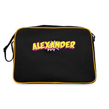 Alexander benutzerdefinierter Name Comic-Stil Pop-Art, - Retro Tasche - Schwarz/Gold - Hinten