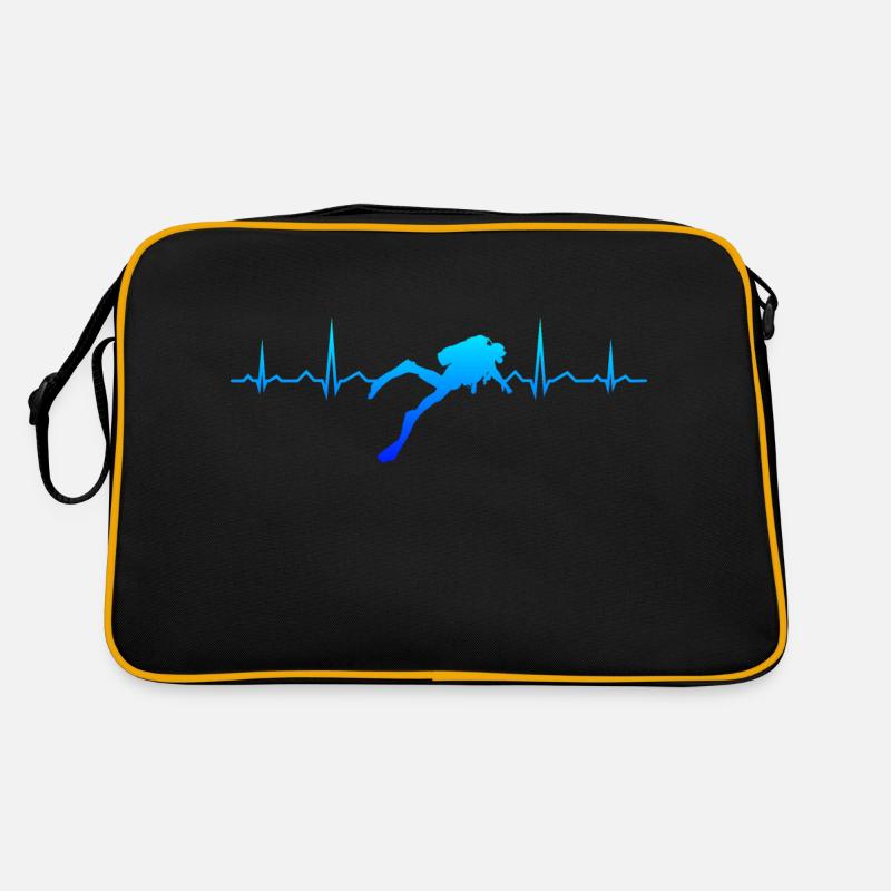 Herzschlag Taucher Diving Scuba Dive Tauchen - Retro Tasche - Schwarz/Gold