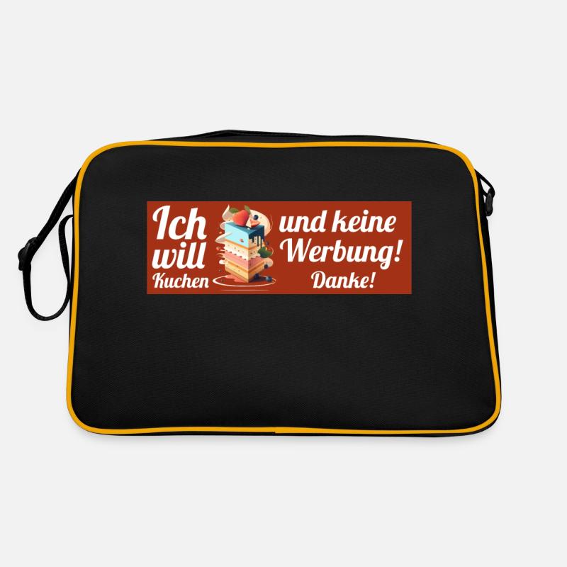 Ich will Kuchen und keine Werbung! Keine Werbung! - Retro Tasche - Schwarz/Gold