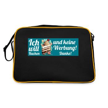Ich will Kuchen und keine Werbung! Keine Werbung! - Retro Tasche - Schwarz/Gold - Hinten