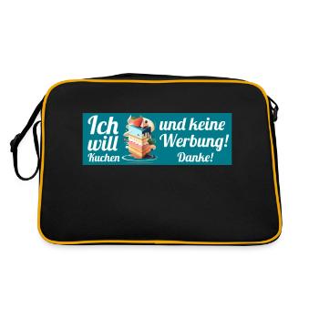 Ich will Kuchen und keine Werbung! Keine Werbung! - Retro Tasche - Schwarz/Gold - Hinten