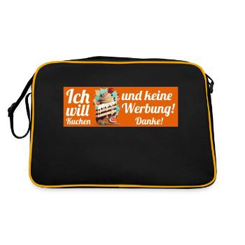 Ich will Kuchen und keine Werbung! Keine Werbung! - Retro Tasche - Schwarz/Gold - Hinten
