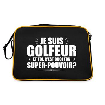 Ich bin Golfer. Was ist deine Superkraft? - Retro Tasche - Schwarz/Gold - Hinten