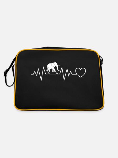 Elefant Herzschlag EKG Linie Elefanten - Retro Tasche - Schwarz/Gold - Hinten