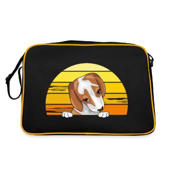 Spähender Beagle-Welpe - Retro Tasche - Schwarz/Gold - Hinten