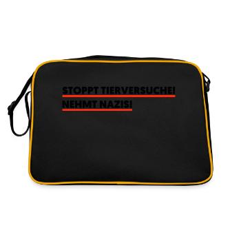 Stoppt Tierversuche - Retro Tasche - Schwarz/Gold - Hinten