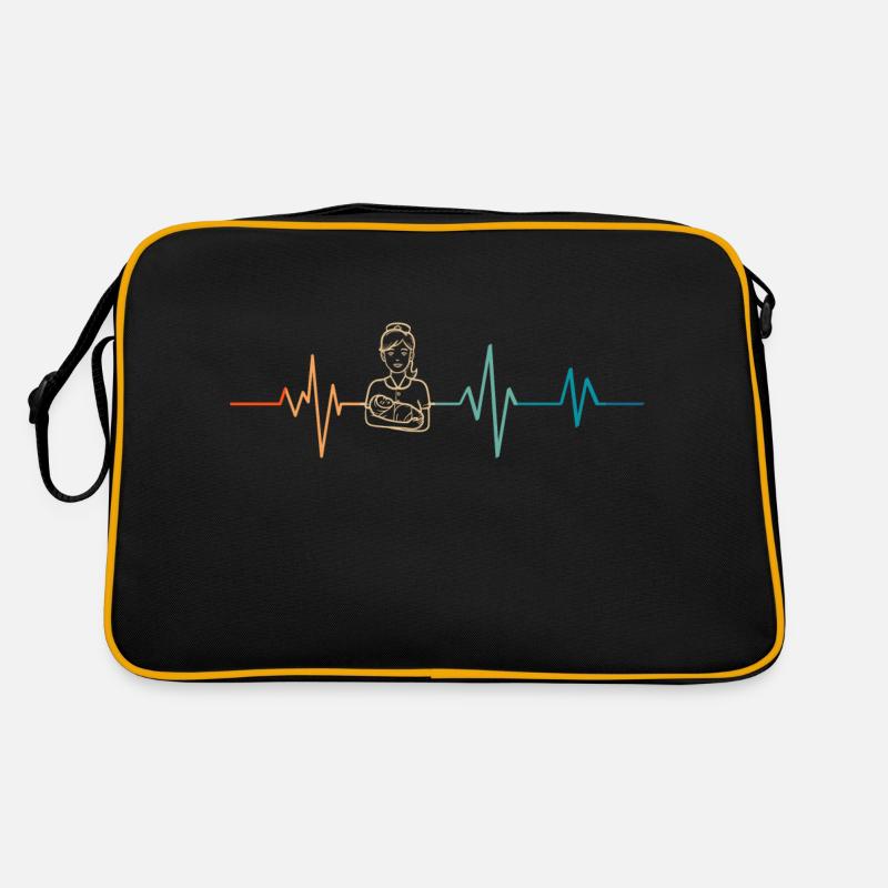 Retro Herzschlag Hebamme - Retro Tasche - Schwarz/Gold