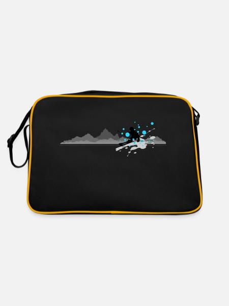 Winter - Skifahrer Berge - Retro Tasche - Schwarz/Gold - Hinten