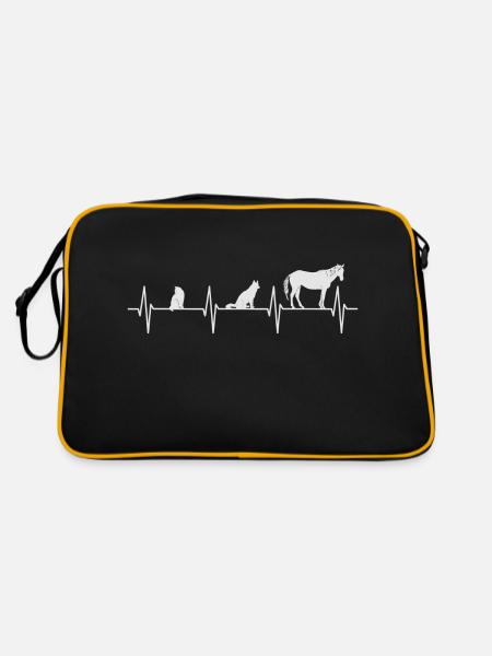 Katze Hund Pferd Herzschlag - Retro Tasche - Schwarz/Gold - Hinten