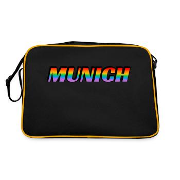 Münchner LGBTQ Pride Month Regenbogentext - Retro Tasche - Schwarz/Gold - Hinten