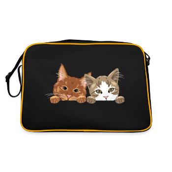 Peeking cute two cats - Retro Bag - black/gold - Back