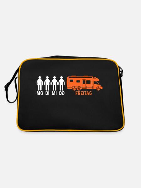 Wohnmobil Wohnwagen Camping Camper - Retro Tasche - Schwarz/Gold - Hinten