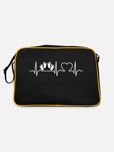ECG Curve - Heart Curve - Baby - Twins - Retro Bag - black/gold - Back