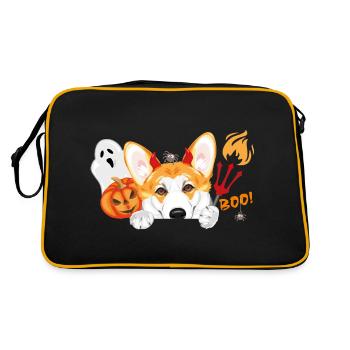 Peeking Corgi dog with Halloween fancy accessories - Retro Bag - black/gold - Back