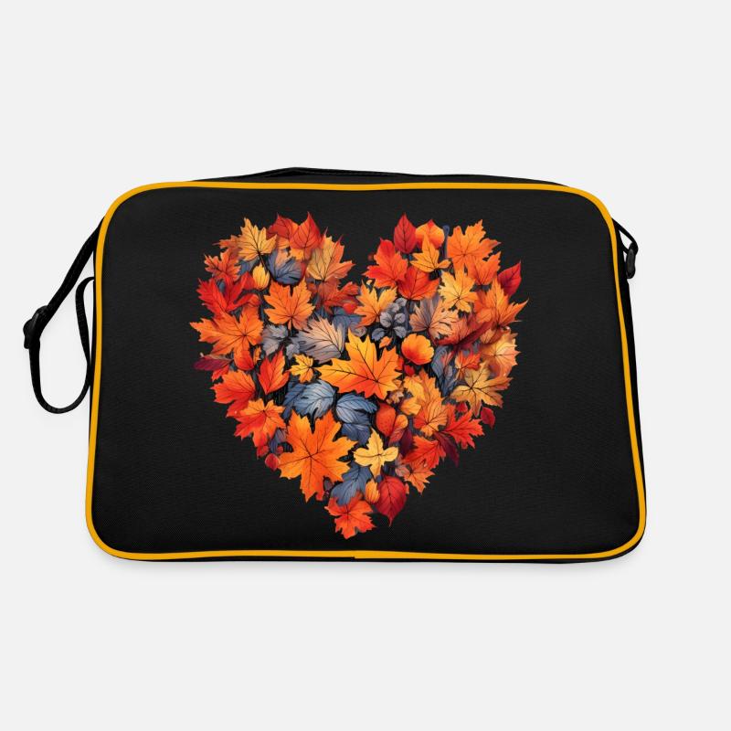 Herbst Herz Herbstlaub - Retro Tasche - Schwarz/Gold