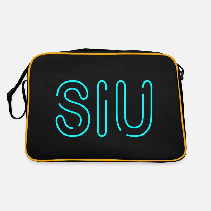 Jugendwort - Siu - dünne Neonschrift in hell blau - Retro Tasche - Schwarz/Gold