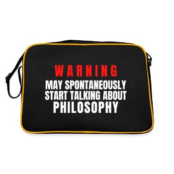 Philosophenwarnung kann spontan ins Gespräch kommen - Retro Tasche - Schwarz/Gold - Hinten