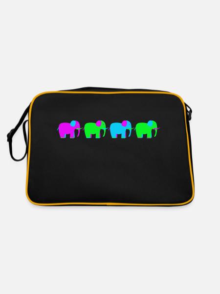 vier bunte Elefanten - Retro Tasche - Schwarz/Gold - Hinten