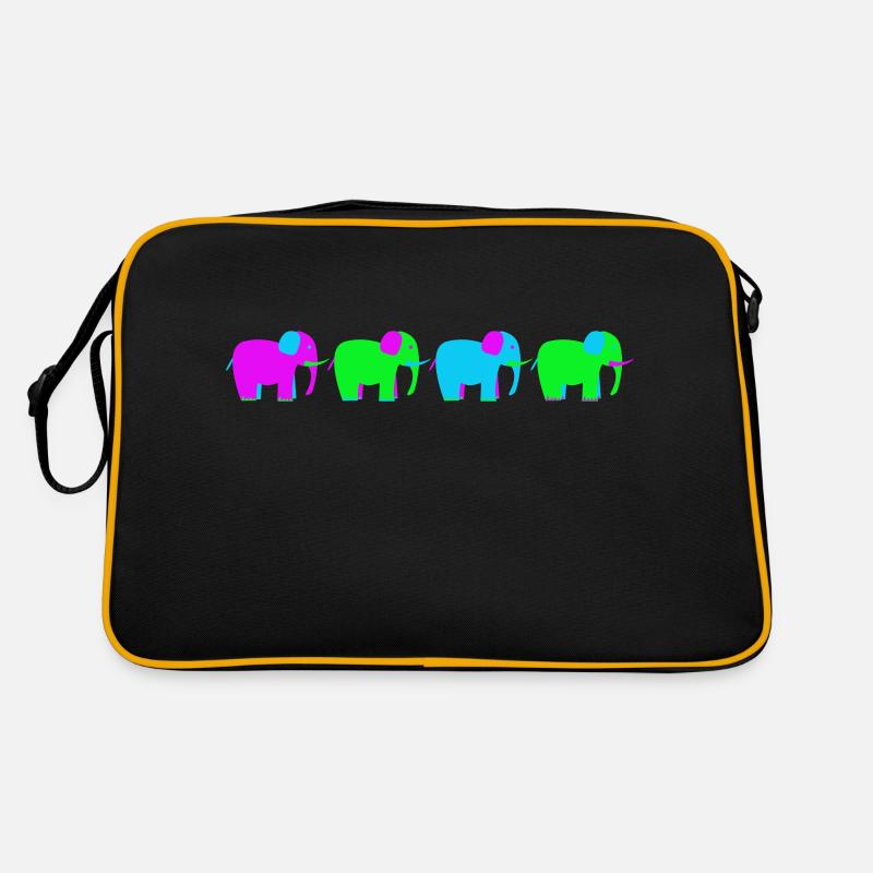 vier bunte Elefanten - Retro Tasche - Schwarz/Gold