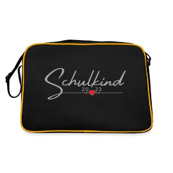 Schulkind Herz mit Namen personalisieren - Retro Tasche - Schwarz/Gold - Hinten